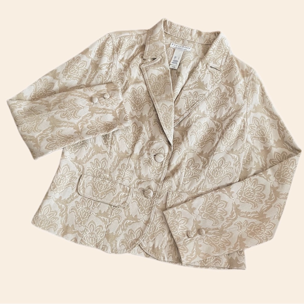 VTG Y2K CRAZY HORSE Beige Damask Floral Tapestry Cotton Blend Blazer Suit Jacket